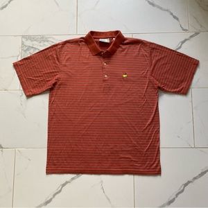 The Masters Golf Polo Orange Coral With White And Black Stripes Mens Large